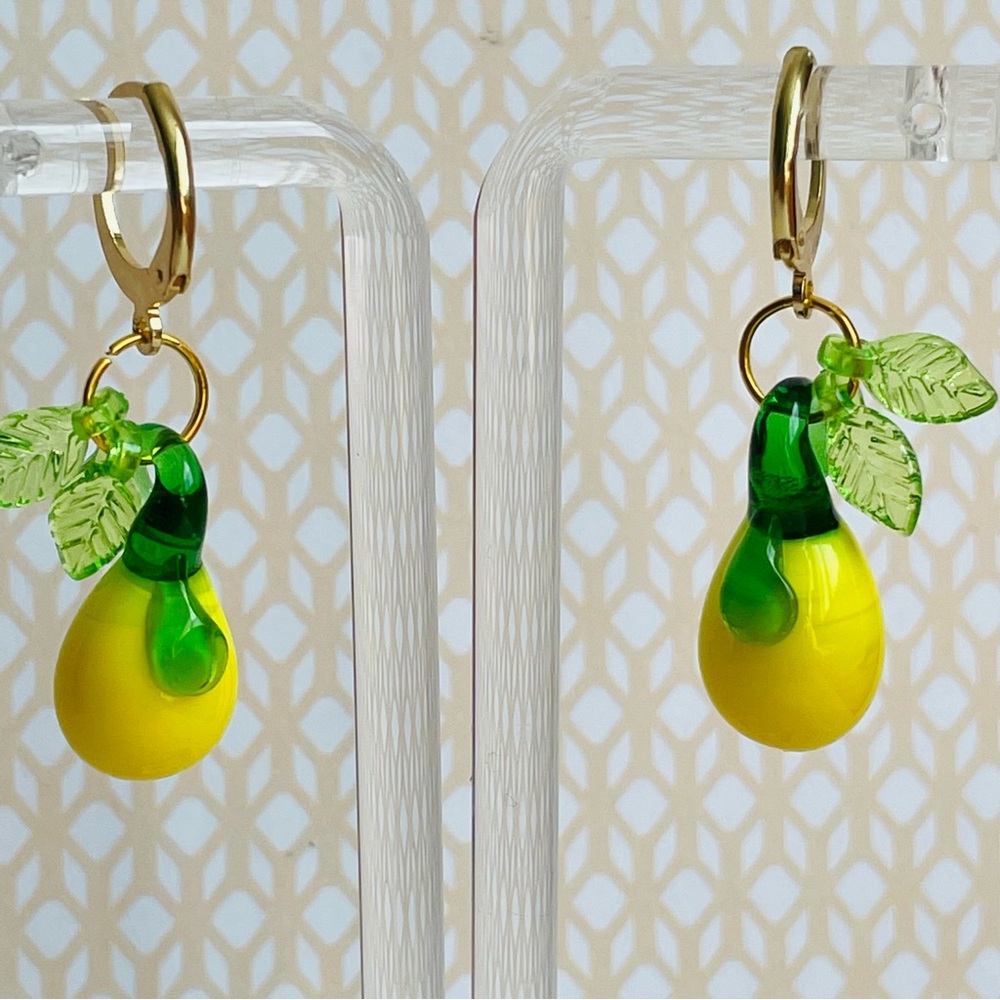 Lemon Lampwork Glass Drop Pierced Earrings - Picture 4 of 5